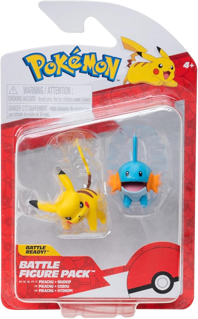 Pokemon Pikachu & Mudkip Figures, Detailed Official Figures, Battle Ready, Action Figurines, Collectibles, Display Toys for Boys, Battle Figure