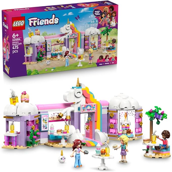 LEGO Friends Unicorn Dream Café - Toy Cake Shop w/ 3 Mini Dolls, Cash Register & Play Food Accessories incl. Cupcakes - Birthday Gift for 6+ Year Old Girls - 42684