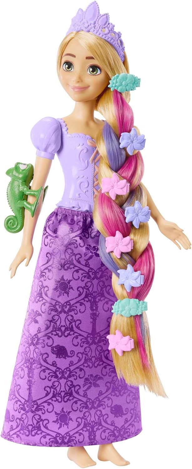 Mattel Disney Princess Toys, Doll Color Change Extensions and Hair Styling Pieces, Inspired by the Disney Movie, HLW18 Rapunzel With Hair Accessories