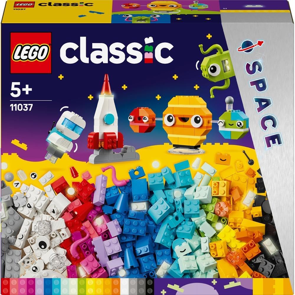 LEGO Classic Creative Space Planets Brick Box, Solar System Building Toys Featuring a Rocket Toy for Kids, Boys & Girls aged 5+ with Earth, Sun, Saturn Models plus Astronaut and Alien Figures 11037