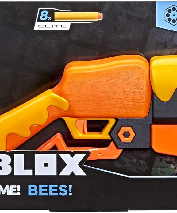 Nerf Roblox Adopt Me! Bees Lever Action Dart Blaster, 8-Dart Rotating Drum, 8 Nerf Elite Darts, Exclusive Virtual Item Code, Indoor & Outdoor Play
