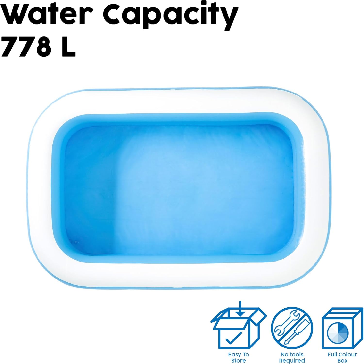 Bestway 8'7" x 69" x 20"/2.62m x 1.75m x 51cm Blue Rectangular Pool