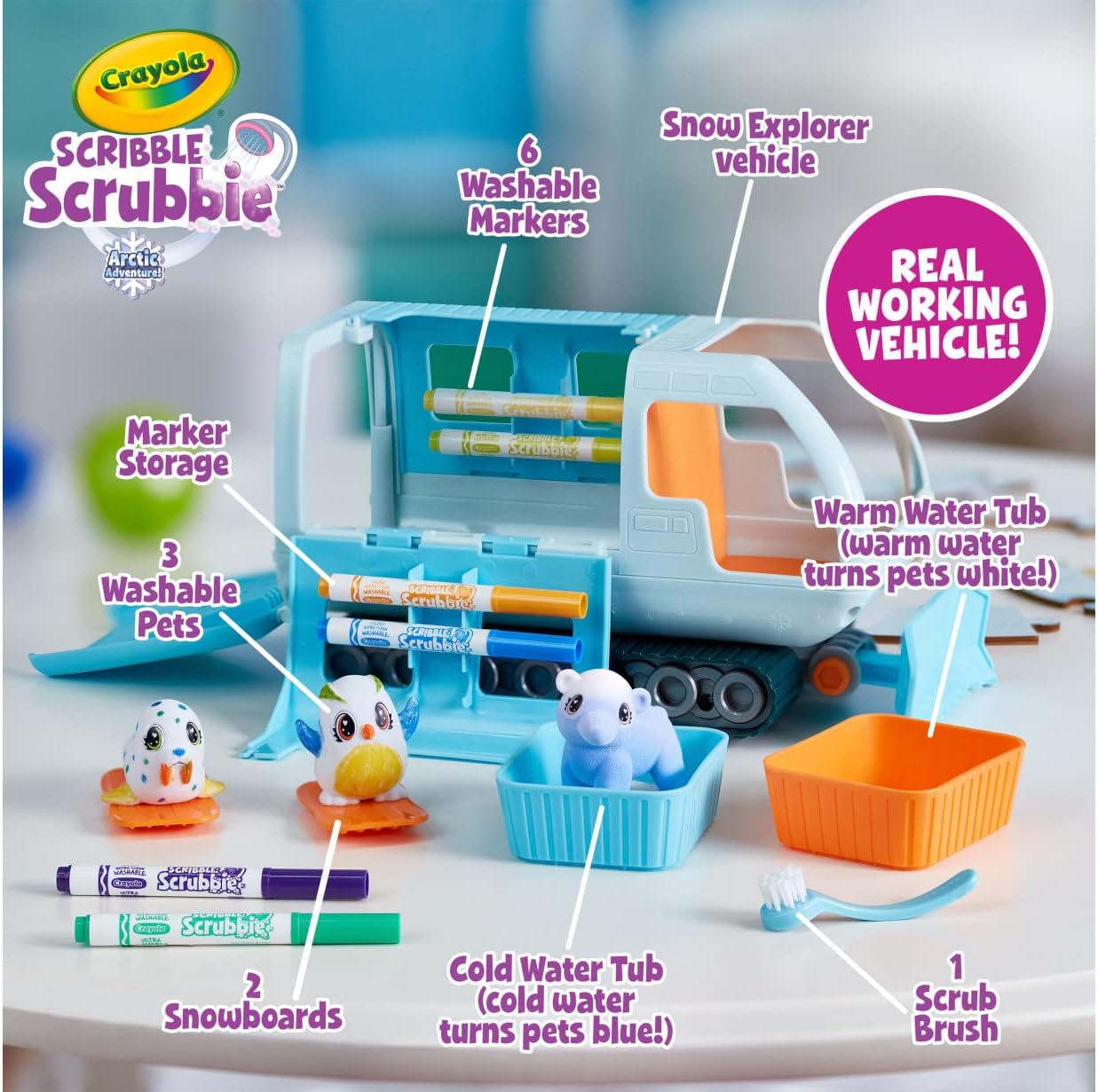 CRAYOLA Scribble Scrubbie Pets Arctic Snow Explorer, Color & Wash Creative Toy, Gift for Kids, Blue,white Age 3, 4, 5, 6 747479