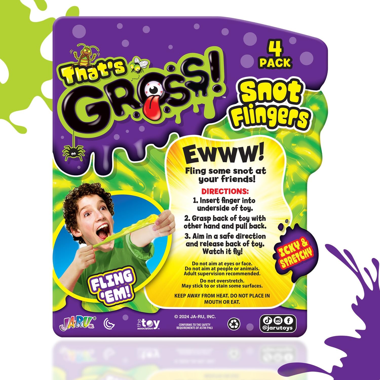 JA-RU Gross Snot Flinger Toy, Stretchy Sticky Flinger Booger Launcher, Funny Prank Toy for Kids 6Y+
