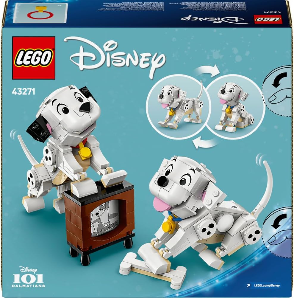 LEGO ǀ Disney Lucky & Penny 101 Dalmatians Puppies Toy - Play & Display Animal Figures with Movable Heads, Legs & Tails - incl. a Bone and TV - Ramadan Gift for 6+ Year Old Girls 43271
