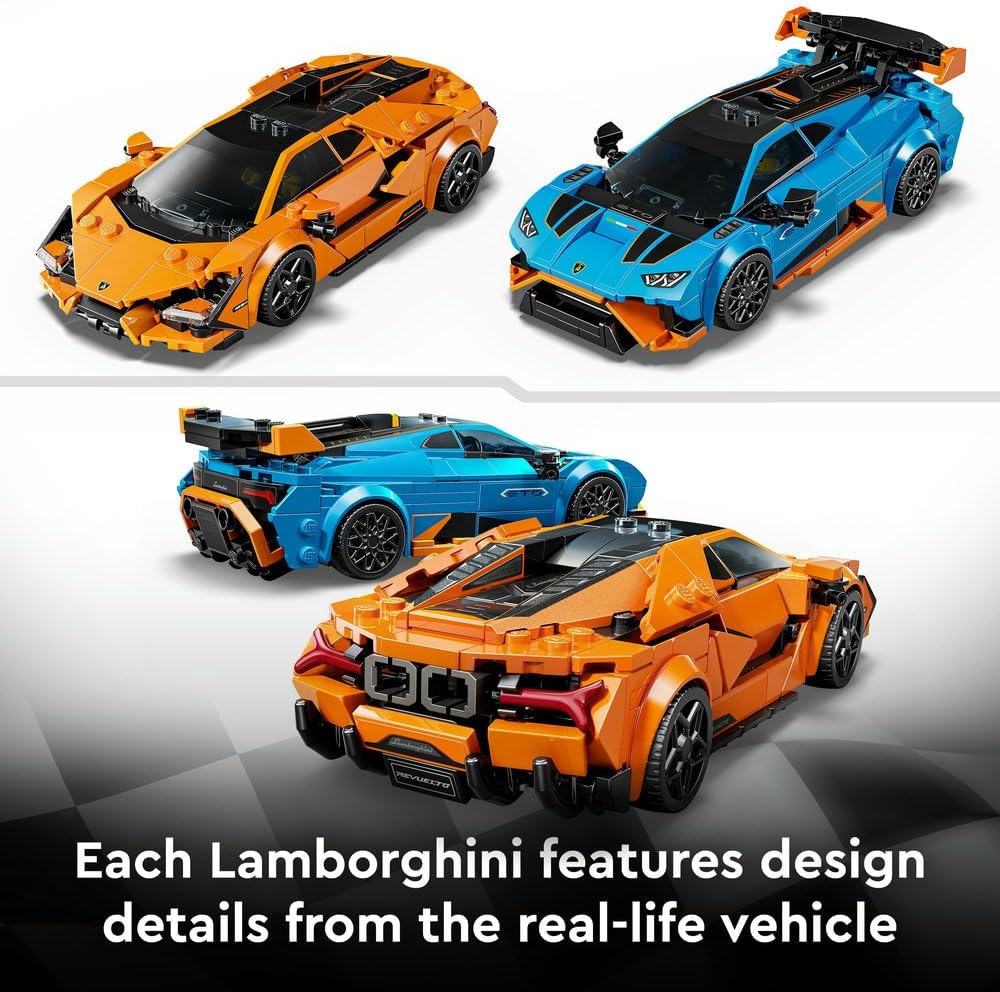 LEGO Speed Champions Lamborghini Revuelto & Huracán STO - Toy Race Cars Model Kit incl. 2 Driver Minifigures - Ramadan Gift for 10+ Year Old Boys - 77238