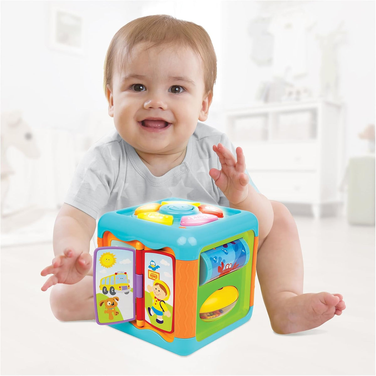 Winfun Children's Cube with Music + Light, Interactive Baby Discovery Activity Cube with Animal Buttons, Melodies + Sound Effects, 12 Months+