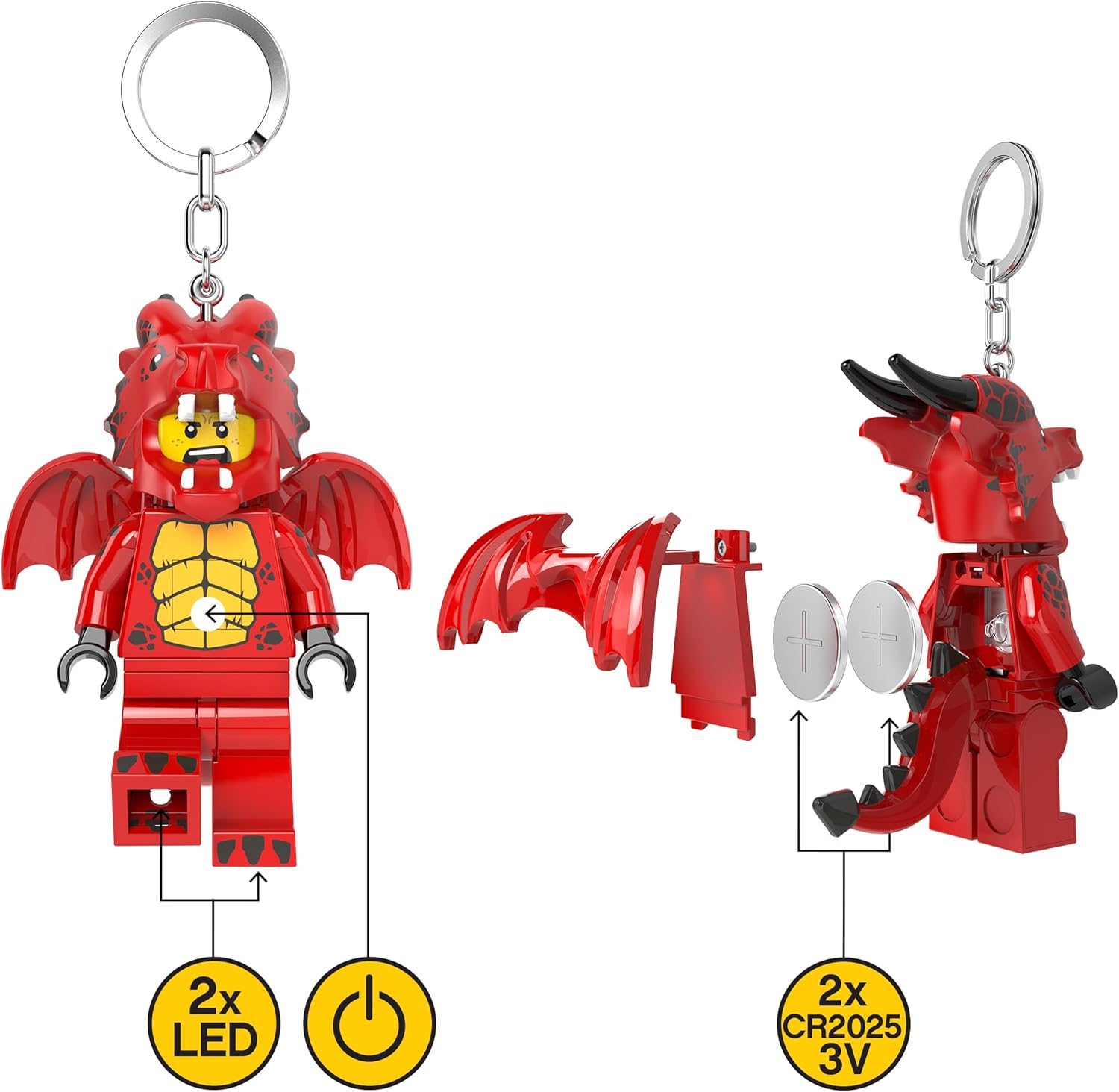 LEGO Minifigures Large 3 Inch Tall Figure Keychain Light - Dragon Suit Guy (KE196H), Red, Large - 3 inches tall