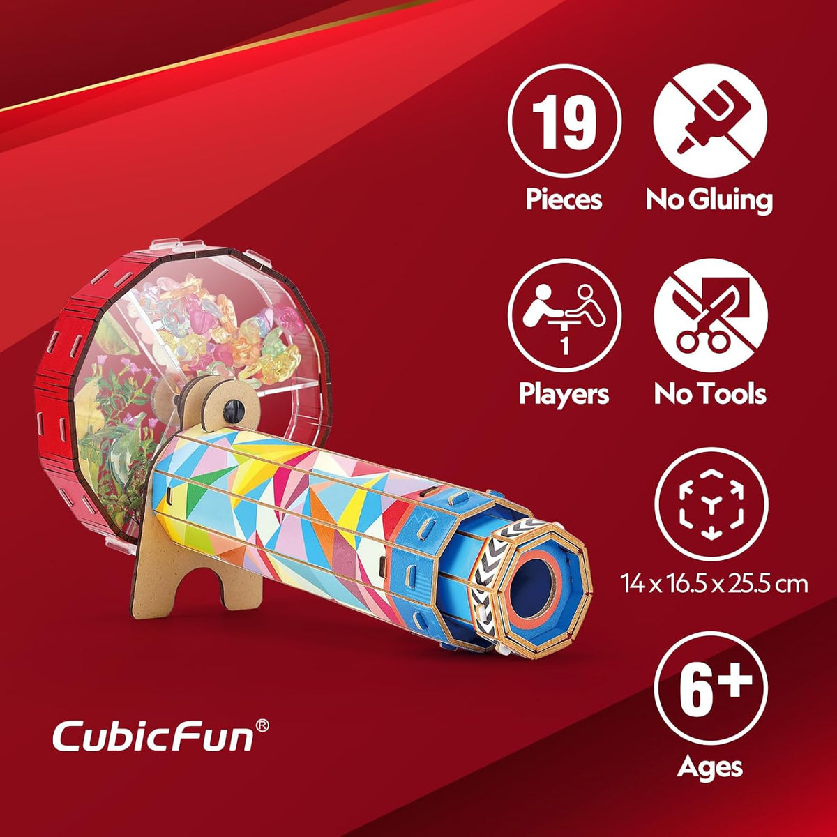 National Geographic 3D Kaleidoscope Puzzle 19-Piece STEM Educational Toy by Cubic Fun with Read-Along Adventure for Kids Ages 6 and Up