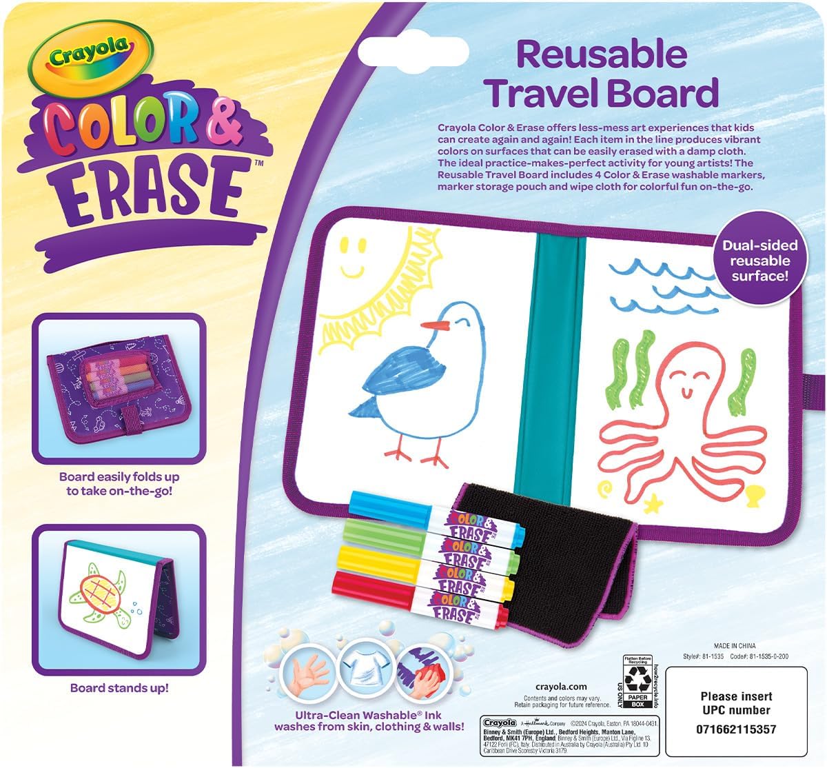 Crayola Color & Erase Drawing Board for Kids, Travel Coloring Kit, Gift 3+