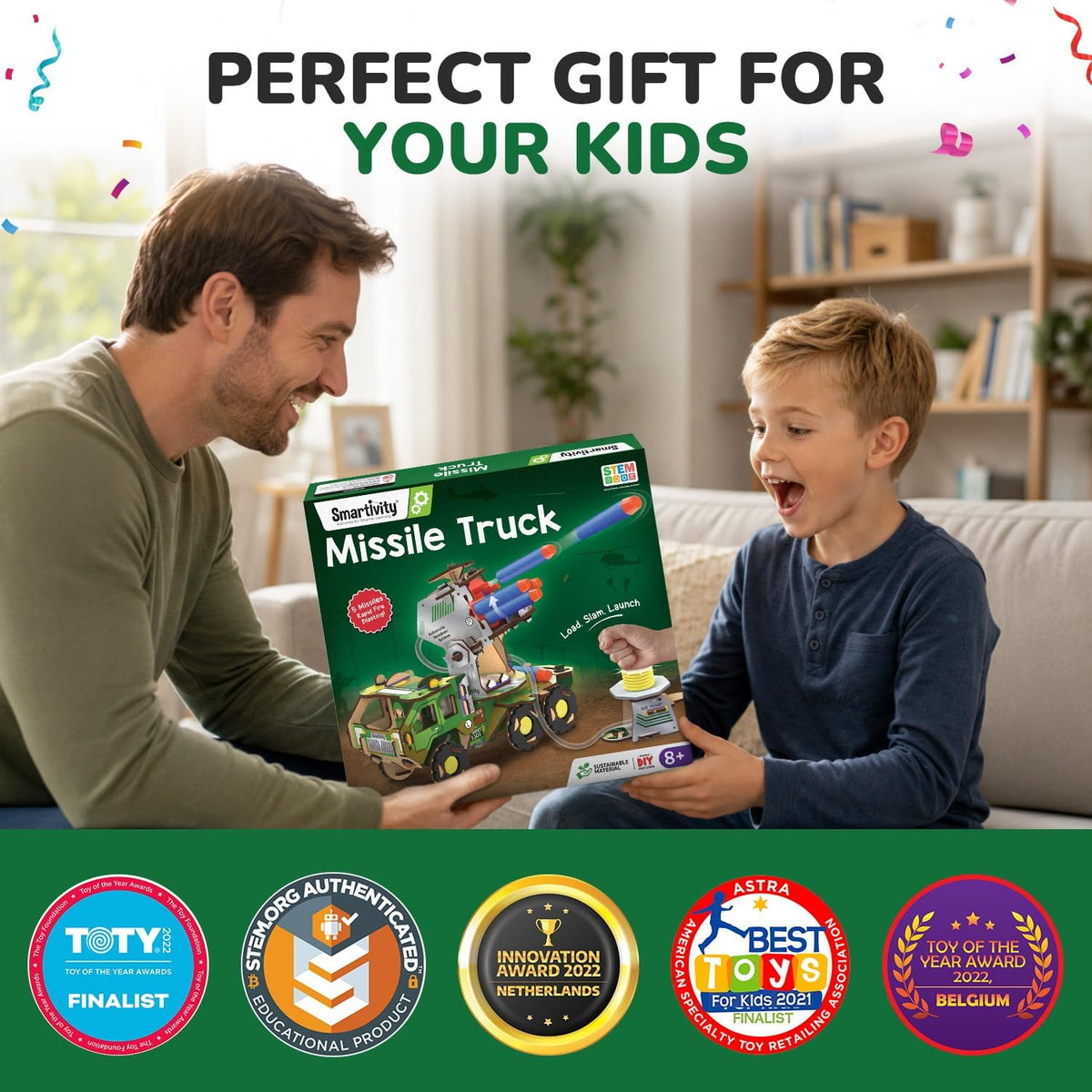 Smartivity DIY Missile Truck for Kids | Build Your Own Military Vehicle with Air-Powered 360° Rotating Launcher & 5 Foam Missiles | STEM Engineering Toy | Birthday Gift Boys & Girls 8 9 10 11 12 13 14