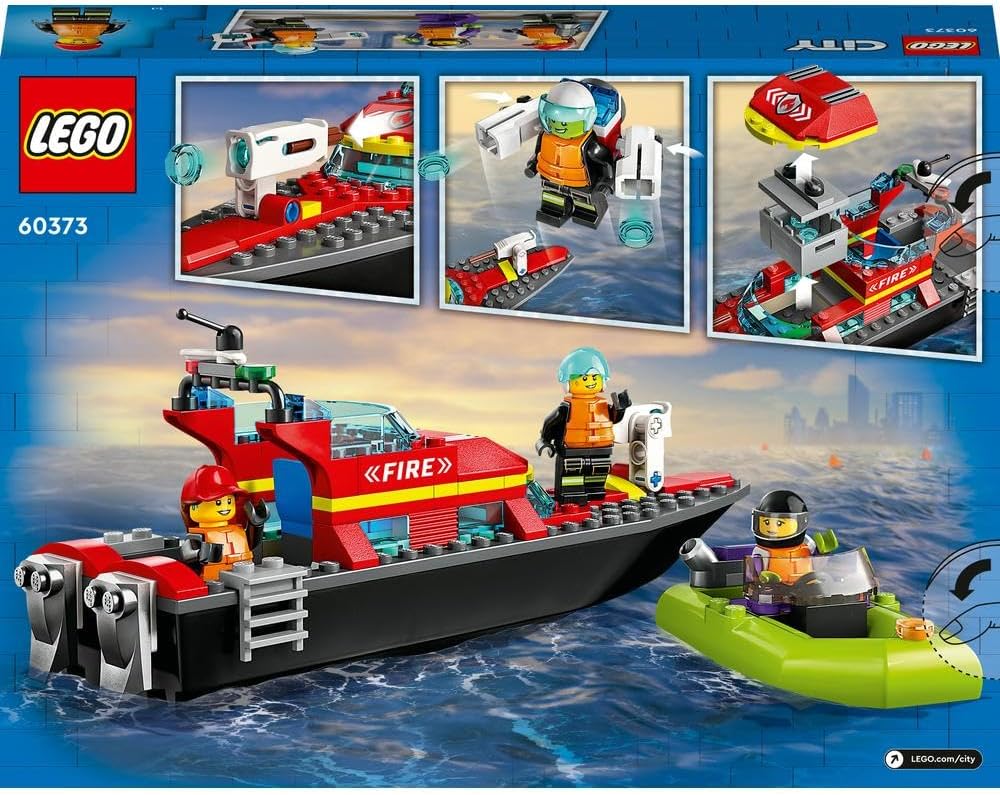 LEGO City Fire Rescue Boat Toy, Floats on Water, with Jetpack, Dinghy and 3 Minifigures, Everyday Hero Toys for Boys and Girls Aged 5+, Ramadan Gift Ideas - 60373