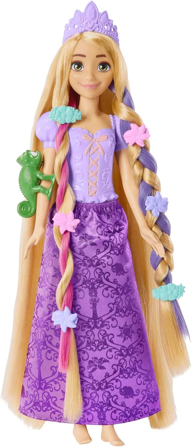 Mattel Disney Princess Toys, Doll Color Change Extensions and Hair Styling Pieces, Inspired by the Disney Movie, HLW18 Rapunzel With Hair Accessories