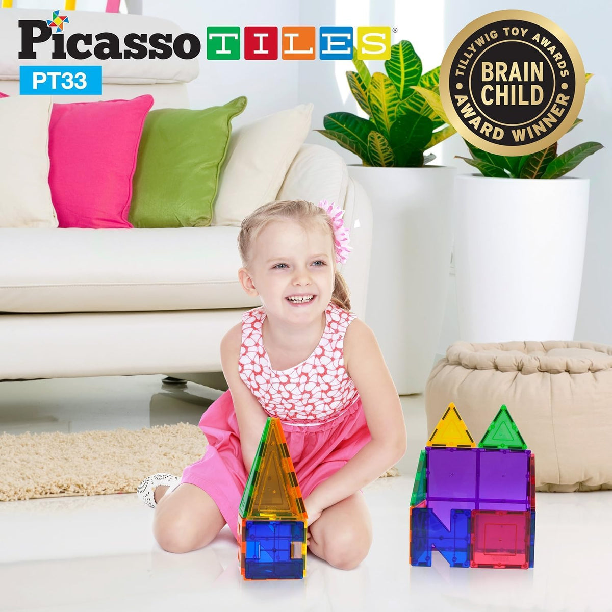 PicassoTiles 33 Piece Building Blocks 33pcs Educational Kit 3D Building Construction Toy Set Clear Magnetic Stacking Block STEM Playboard Magnet Felt Tiles Novelty Game, Creativity Beyond Imagination