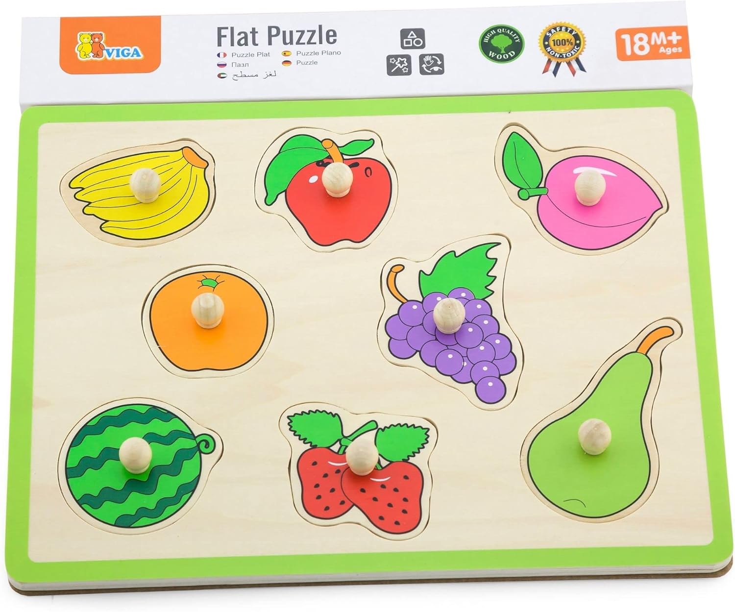 لعبة أحجية فيجا فروت، مكونة من 8 قطع، لعبة مونتيسوري الخشبية، تنمي المهارات الحسية والإدراكية والحركية الدقيقة، غير سامة وصديقة للبيئة، مناسبة للأولاد والبنات من سن 18 شهرًا فما فوق