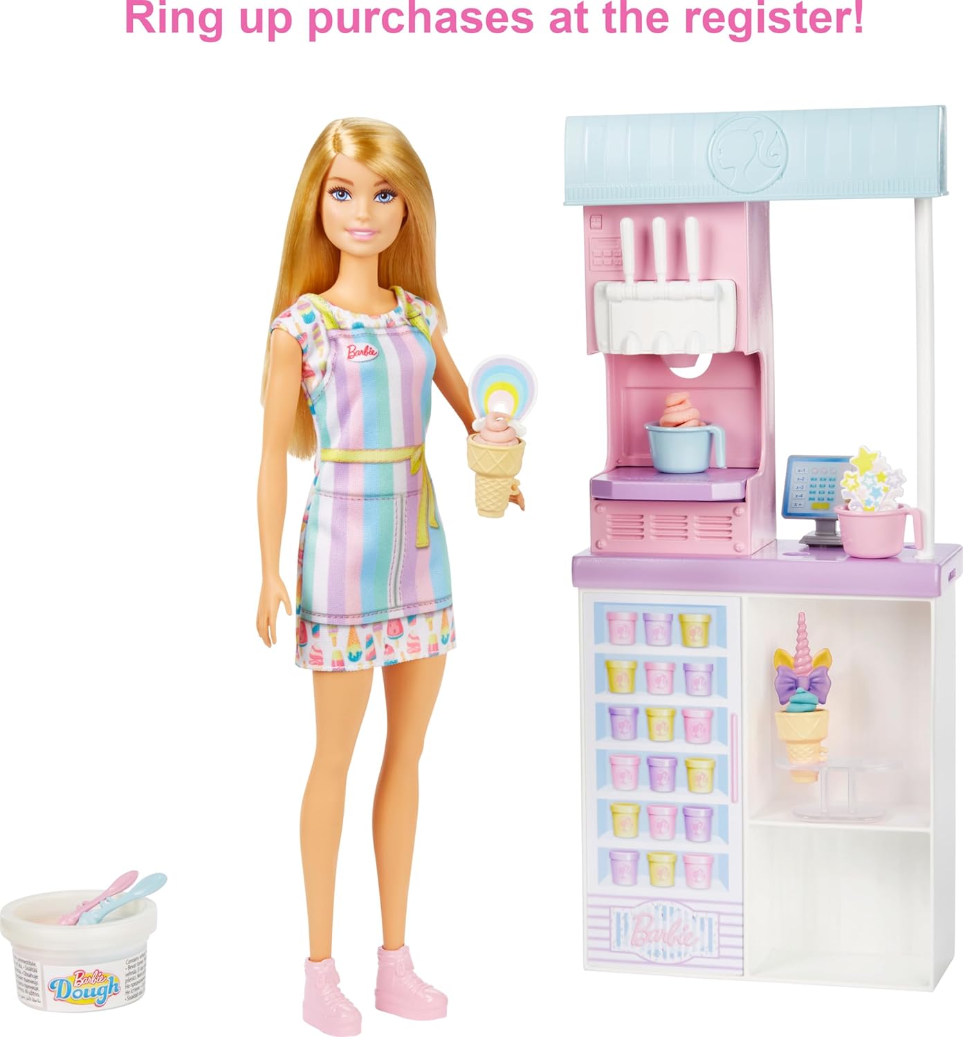 Barbie Ice Cream Shop Playset with 12 in Blonde Doll, Ice Cream Shop, Ice Cream Making Feature & Realistic Play Pieces