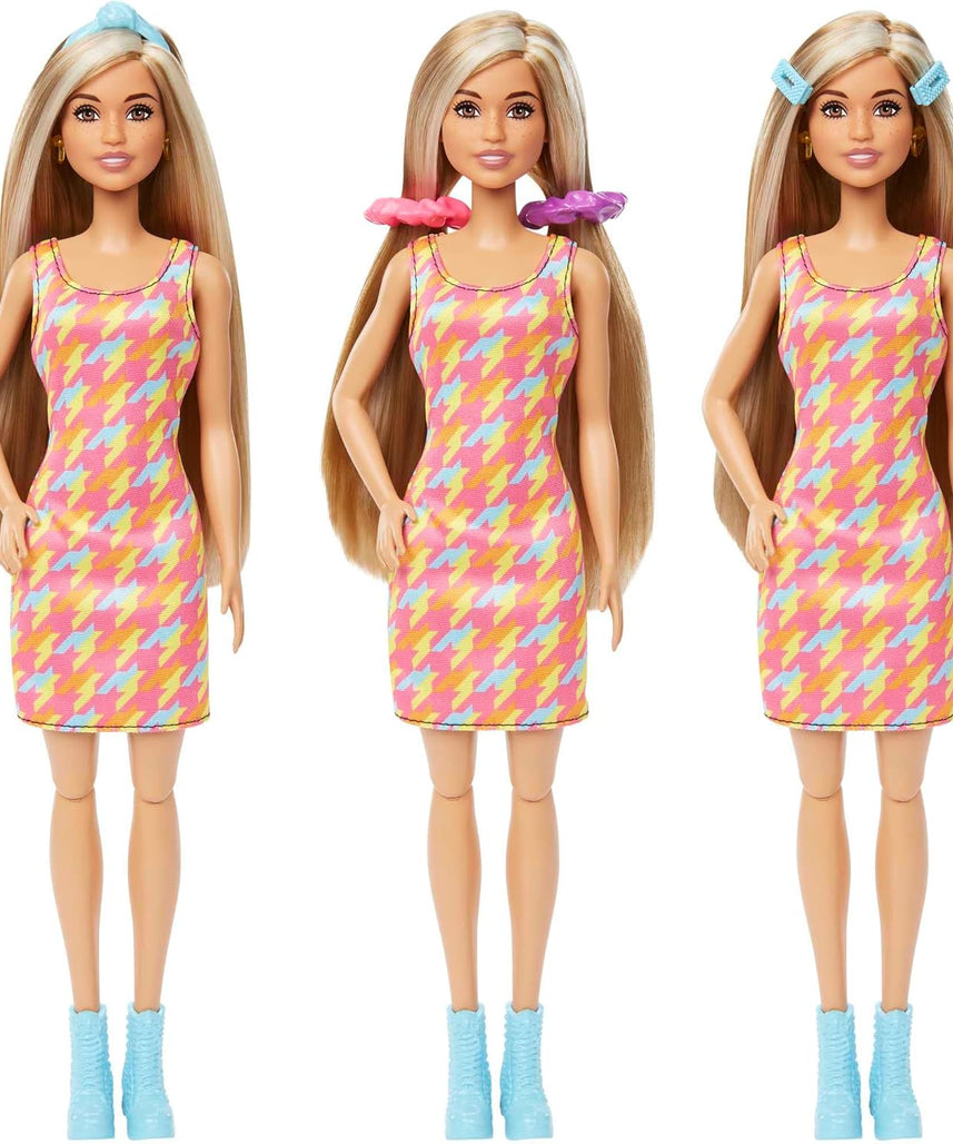 مجموعة صالون الشعر باربي HKV00 مع دمية شعر متغيرة اللون، وطاولة زينة، وأكثر من 15 ملحقًا للأطفال من سن 3 سنوات فما فوق