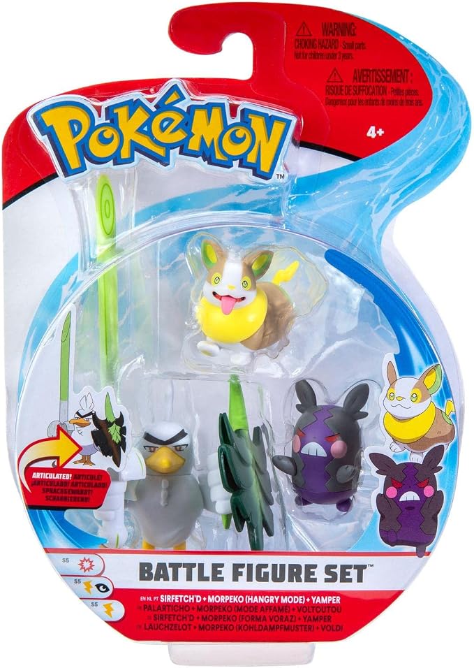 Pokemon Battle Figure 3 Set Pack - Sirfetch + Morpeko + Yamper, Multicolor, PKW0176