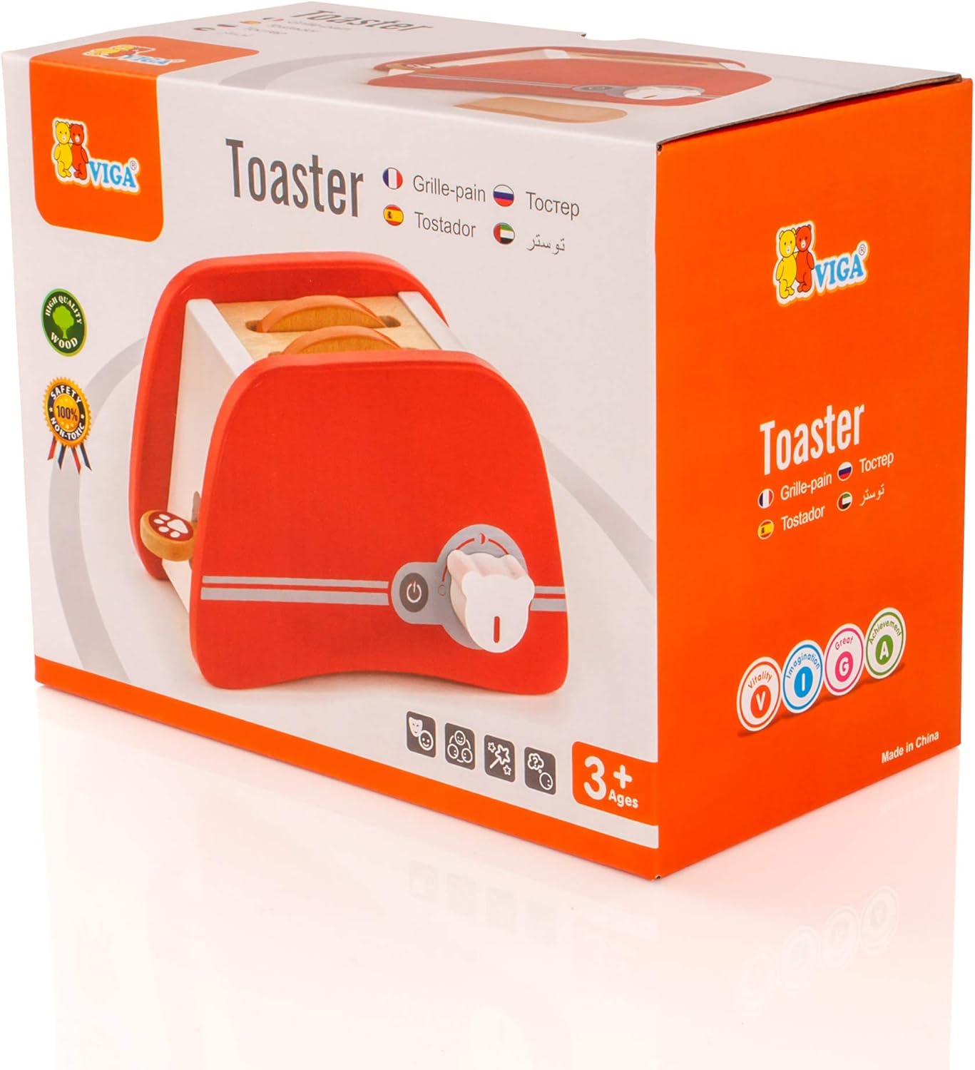 Viga Toys Wooden Toaster, Pretend Play Kitchen Accessory, Ages 3+
