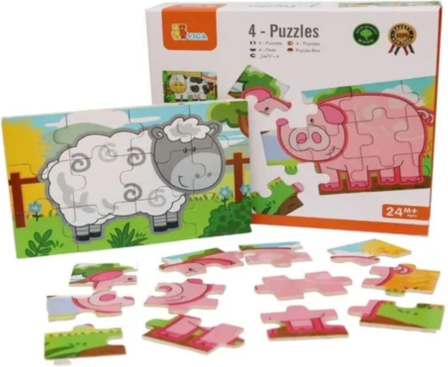 مجموعة فيجا فارم، أحجية الصور المقطوعة من 48 قطعة، لعبة مونتيسوري الخشبية، تنمي المهارات الحسية والإدراكية والحركية الدقيقة، لعبة تعليمية للأطفال غير سامة وصديقة للبيئة، مناسبة للأولاد والبنات من عمر سنتين فما فوق