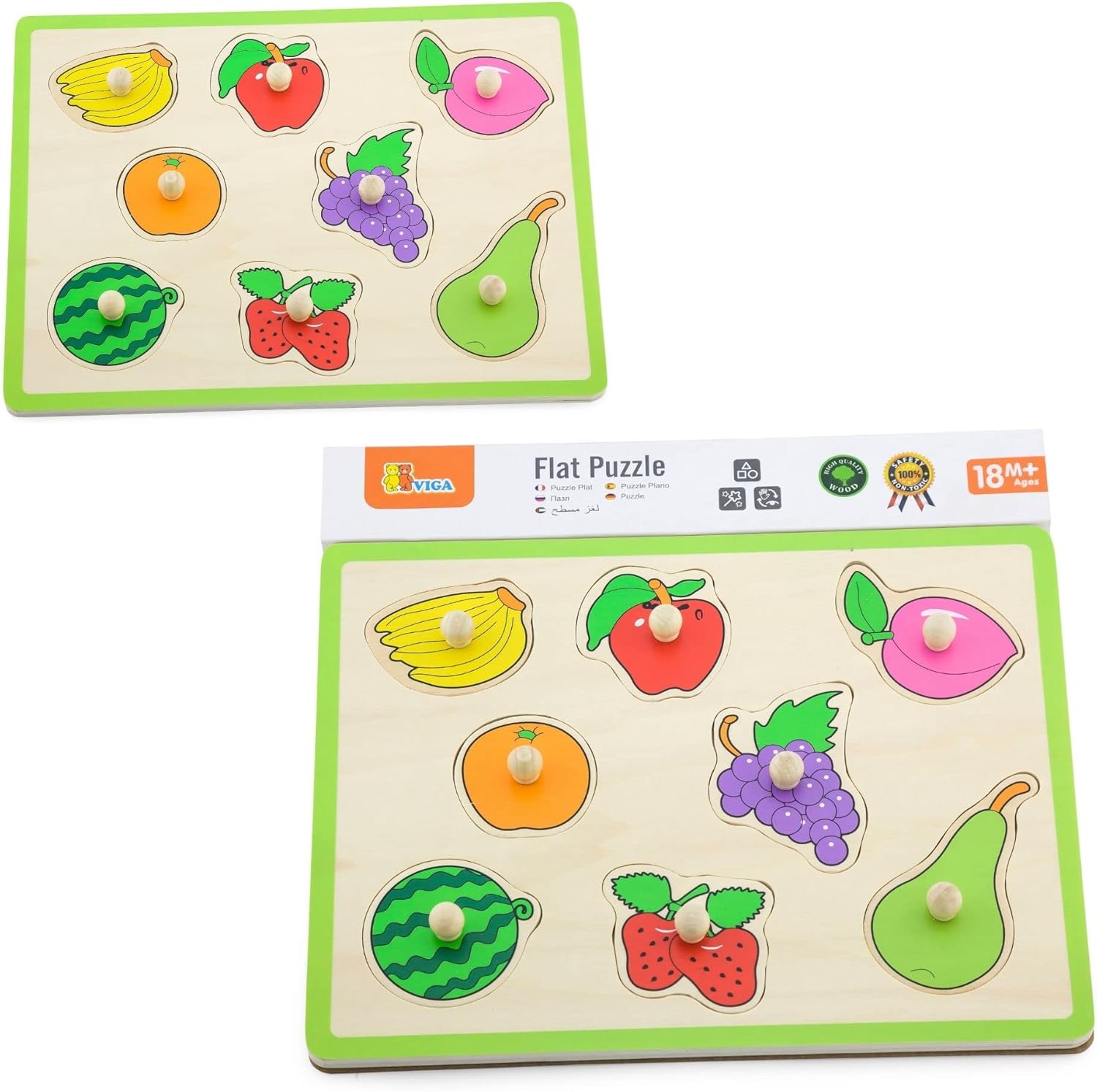 لعبة أحجية فيجا فروت، مكونة من 8 قطع، لعبة مونتيسوري الخشبية، تنمي المهارات الحسية والإدراكية والحركية الدقيقة، غير سامة وصديقة للبيئة، مناسبة للأولاد والبنات من سن 18 شهرًا فما فوق