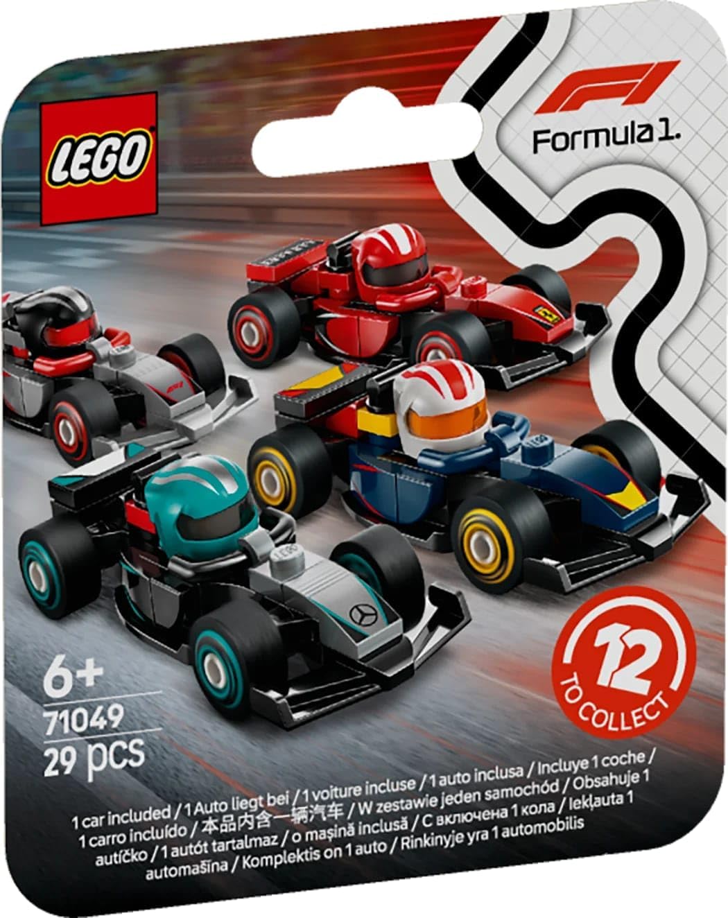 LEGO Minifigures F1 Collectible Race Cars Toys - Get 1 of 12 Mini Car Models with Drivers Helmets & Moving Wheels - Formula 1 Teams incl. Ferrari, Mercedes, McLaren, Red Bull - Mystery Box - 71049