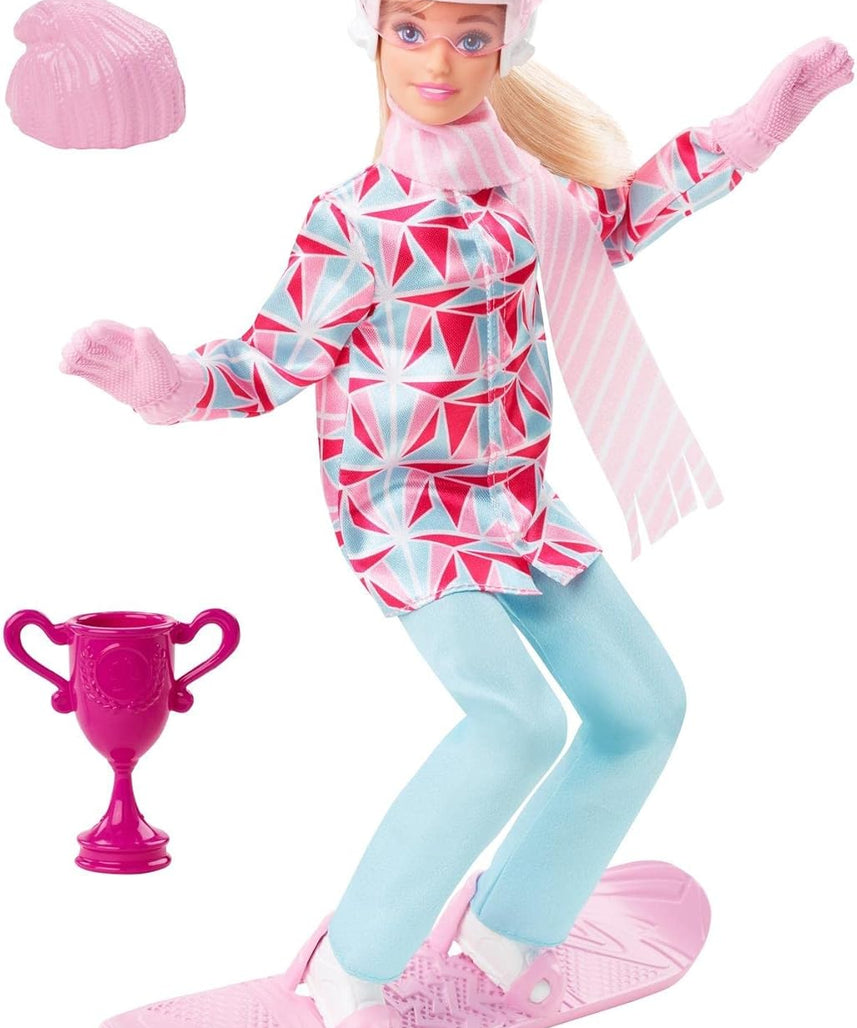 دمية باربي للتزلج على الجليد في فصل الشتاء بطول 12 بوصة، شقراء، مع جاكيت وبنطلون ووشاح وخوذة ولوح تزلج وكأس للأطفال من سن 3 سنوات فما فوق