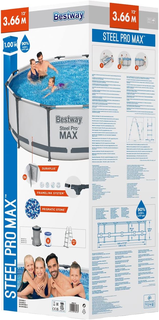 Bestway Steel Pro MAX Above Ground Pool Set with Filter Pump Diameter 366 x 100 cm Grey Round