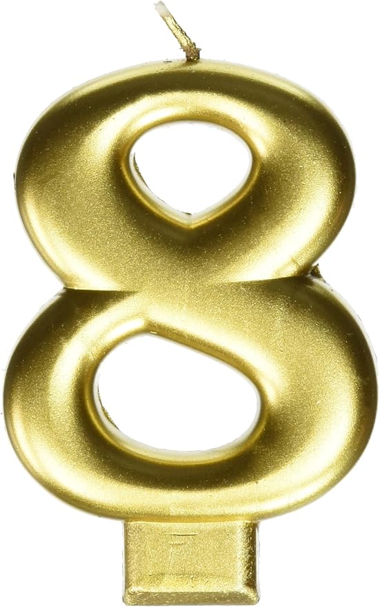 Amscan Birthday Celebration, Numeral #8 Metallic Candle, Party Supplies, Gold, 3 1/4"