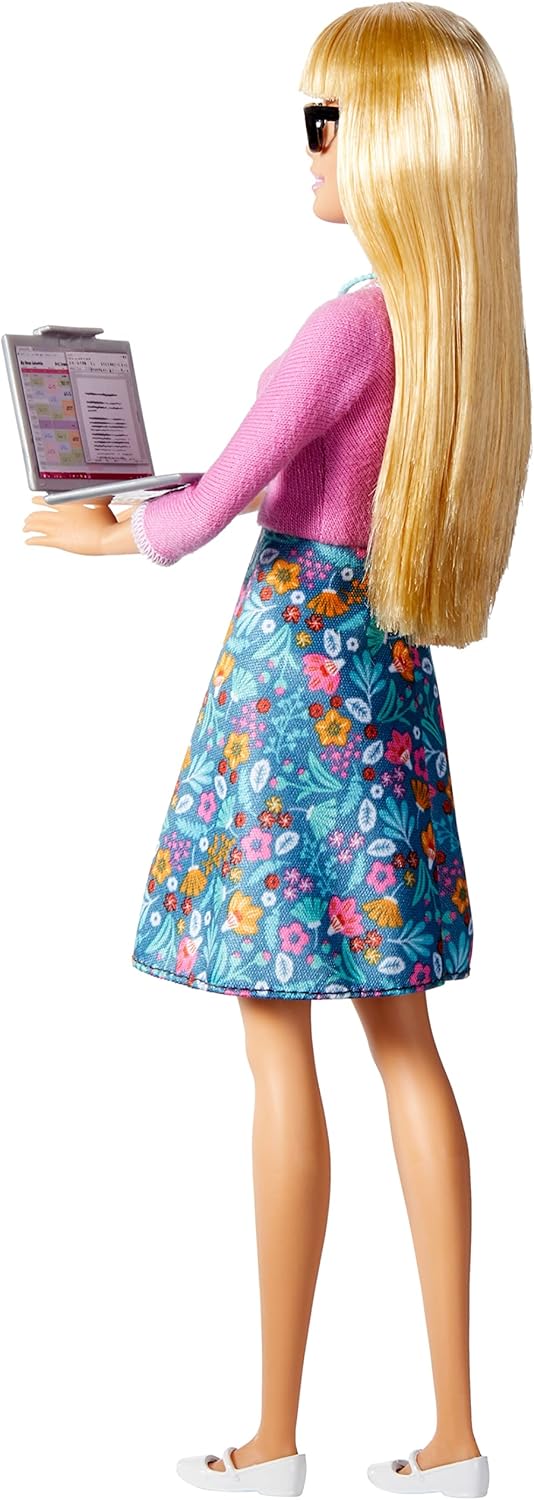 Barbie Teacher Doll, Blonde, With 10 Teaching Accessories, Including Spinning Globe And A Laptop That Opens And Closes, Gift For 3 To 7 Year Olds