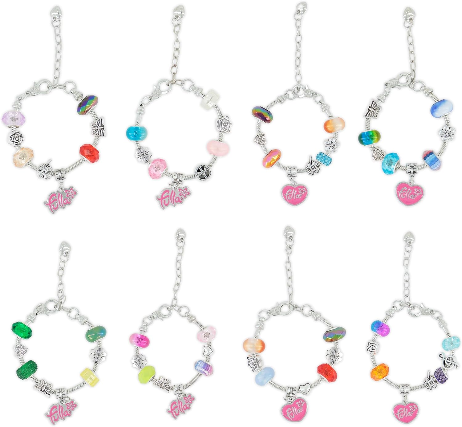 Fulla Bracelet Charm & Cheer Set for Girls Ages 3+, Pack of 8 Colorful Fashion Bracelets with Trendy Designs, Soft & Durable Accessories for Kids, Perfect Birthday Gift & Dress-Up Play