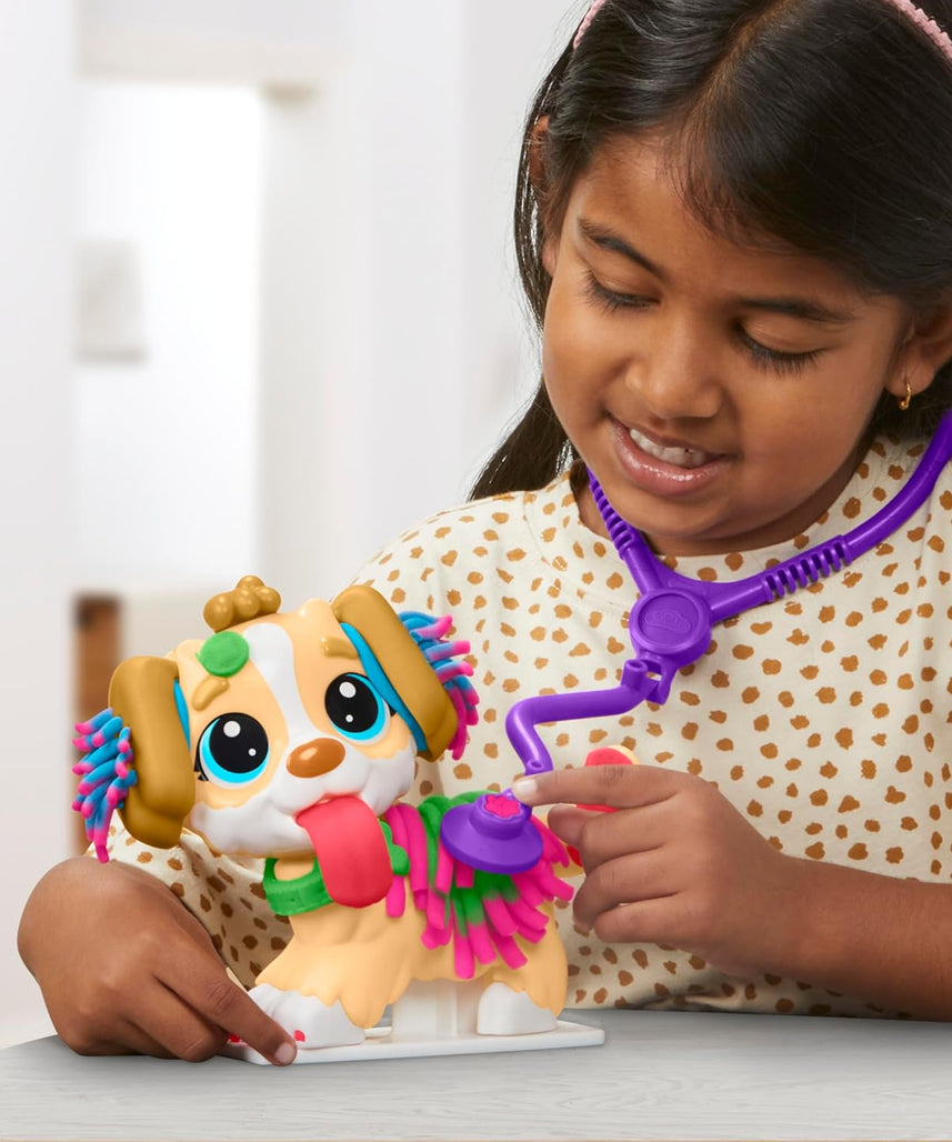 مجموعة لعب بلاي دوه للعناية والحمل البيطري، كلب لعبة، 10 أدوات بيطرية، 5 ألوان مركبة للنمذجة، حامل تخزين، مجموعة أدوات بيطرية تظاهرية، فنون وحرف غير سامة، للأطفال من سن 3 سنوات فما فوق