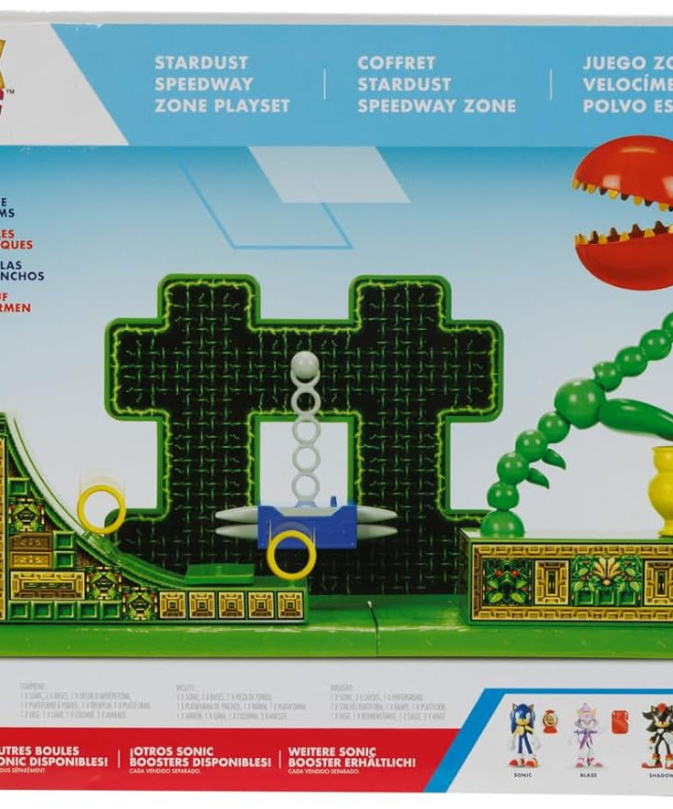 مجموعة ألعاب سونيك القنفذ ستارداست سبيدواي زون، مقاس 2.5 بوصة، شخصية سونيك الكلاسيكية، منصات تفاعلية للمنحدرات والمسامير، قطع بيئية قابلة للتجميع، شاشة قابلة للتخصيص، تعمل بالطاقة للأطفال، لا تحتاج إلى بطاريات، جاكس باسيفيك
