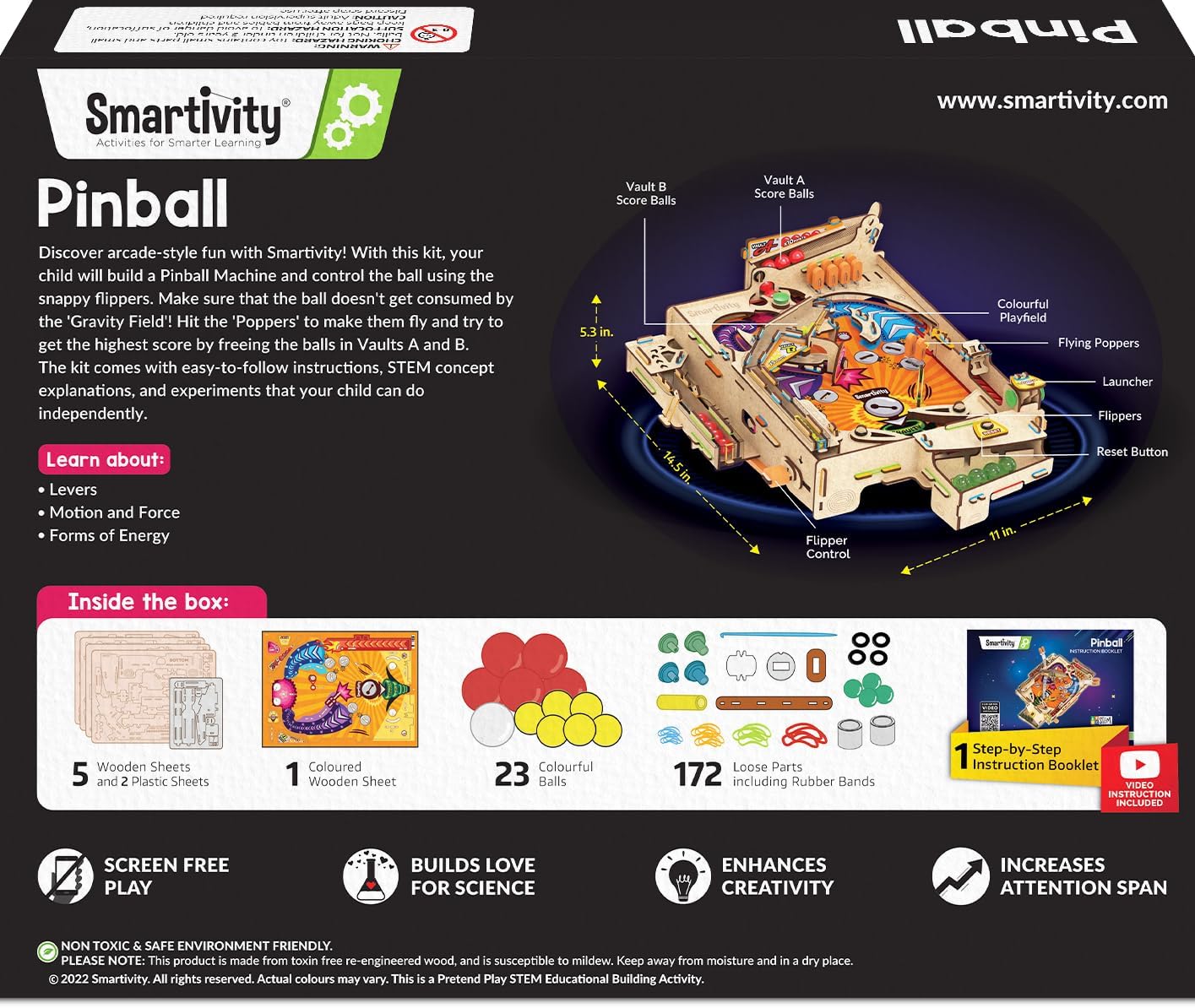 Smartivity Pinball Machine STEM DIY Fun Toy, Educational & Construction based Activity Game Kit for Kids 8 to 14, Best Gift for Boys & Girls, Learn Science Engineering Project