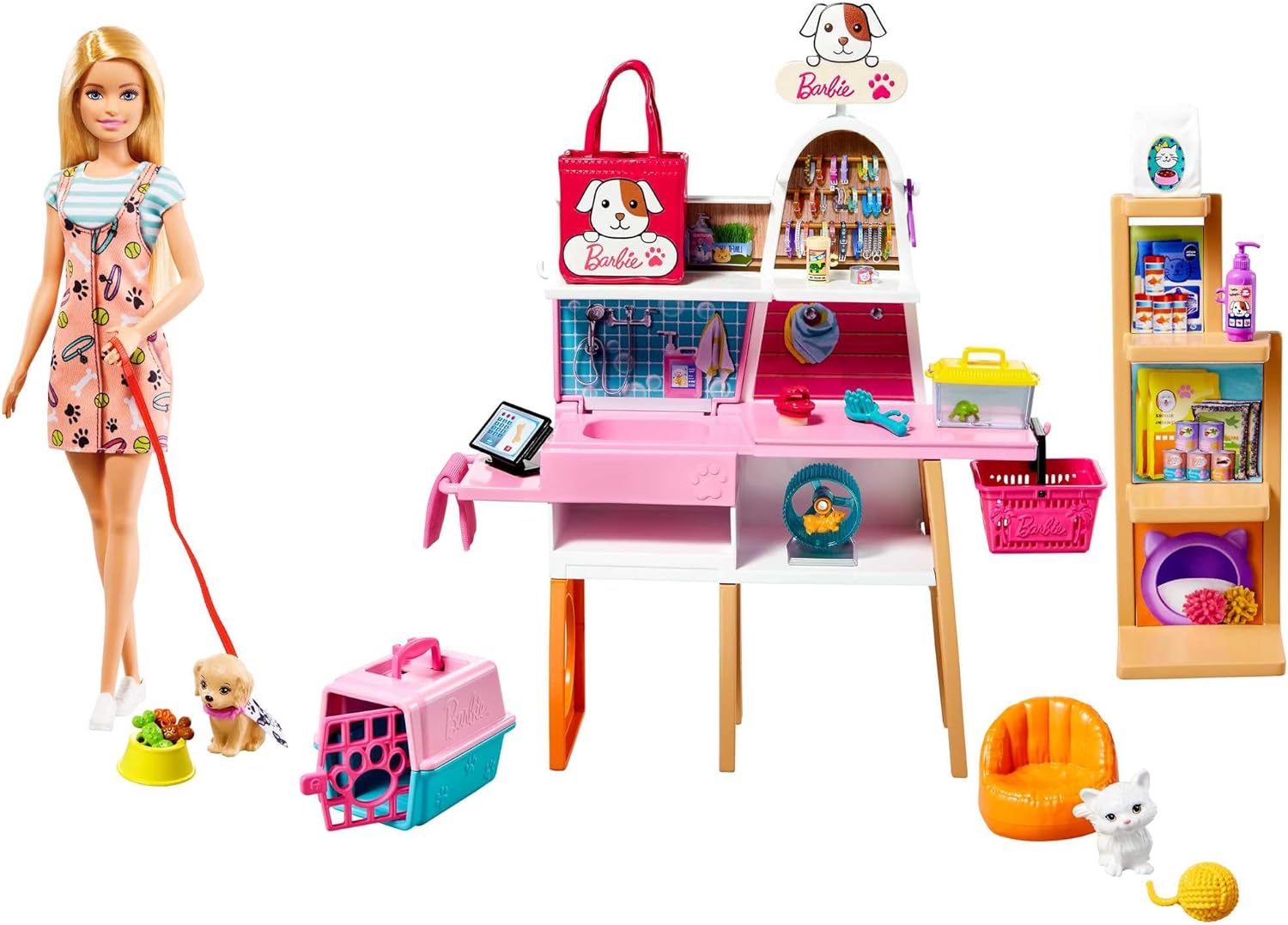 Barbie Doll and Pet Boutique Playset with 4 Pets and Accessories, for 3 to 7 Year Olds