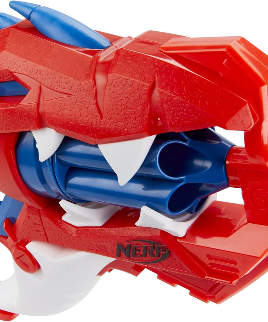 Nerf DinoSquad Raptor-Slash Dart Blaster, 6-Dart Rotating Drum, Slam-Fire Action, 6 Official Nerf Elite Darts, Velociraptor Dinosaur Design, Multicolour