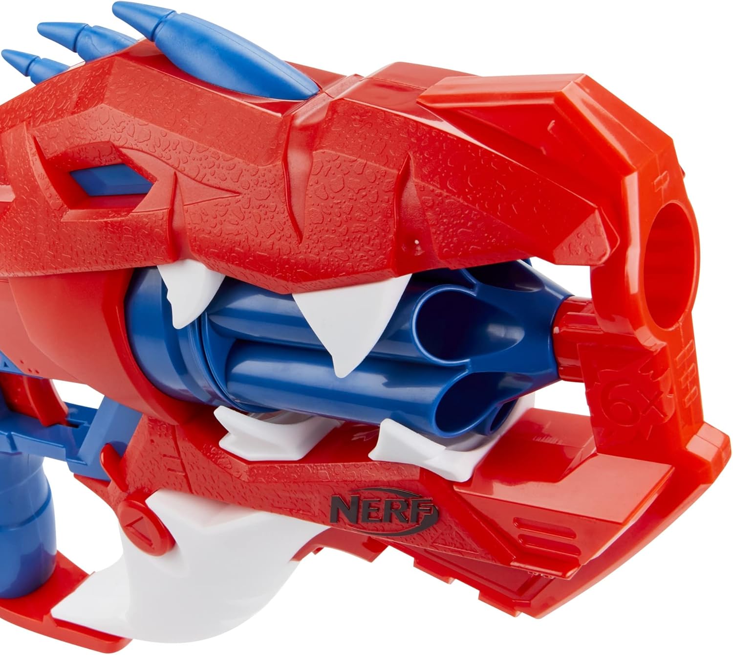 Nerf DinoSquad Raptor-Slash Dart Blaster, 6-Dart Rotating Drum, Slam-Fire Action, 6 Official Nerf Elite Darts, Velociraptor Dinosaur Design, Multicolour