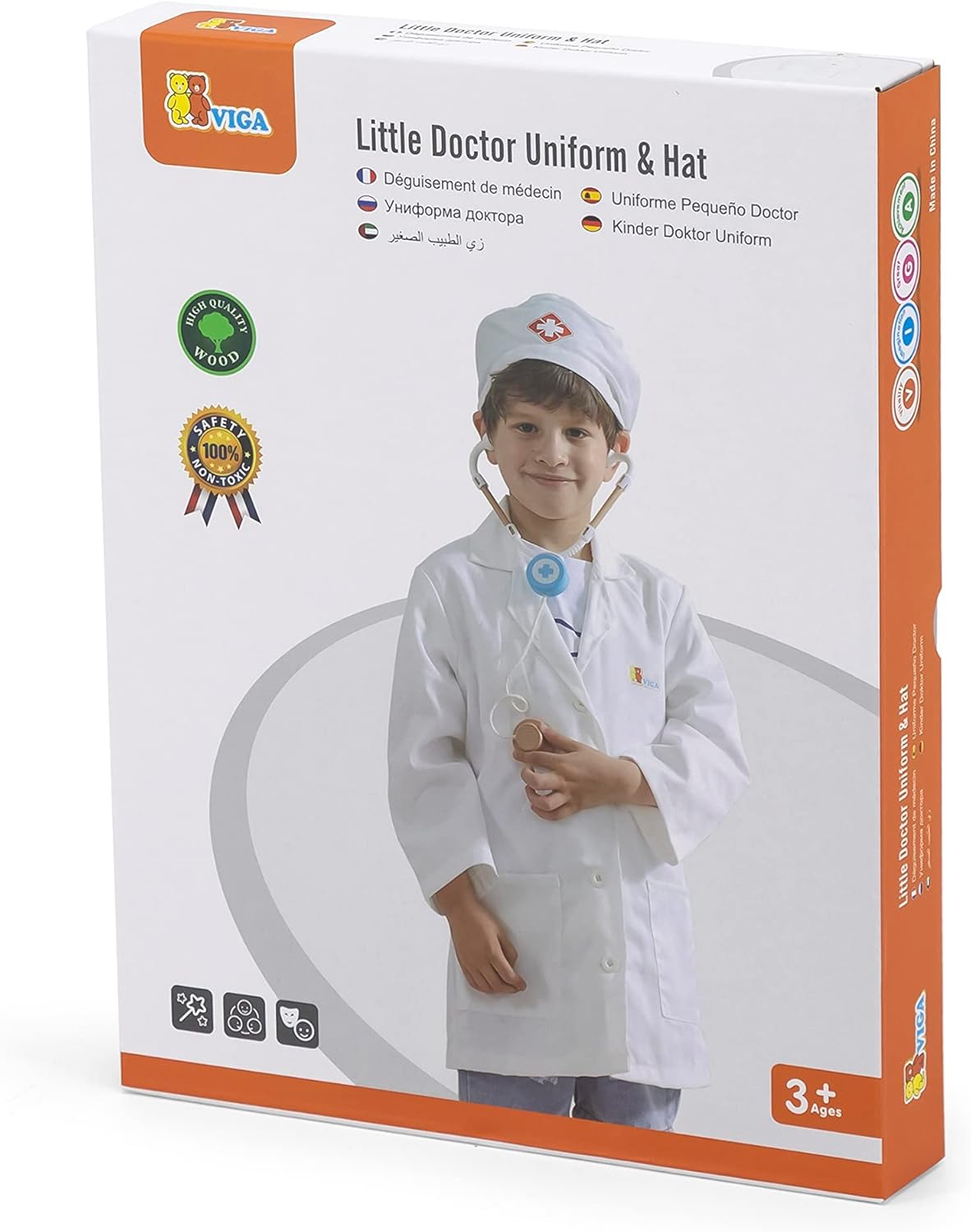 Viga Little Doctor Uniform and Hat Apron for Kids 3+ Pretend Play Costume Multicolor