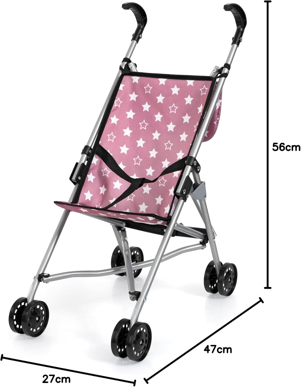 BAYER DOLLS BUGGY SET WITH BAG 46CM | Foldable, metal, dusky pink with stars