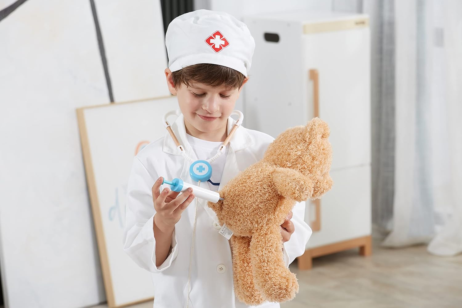 Viga Little Doctor Uniform and Hat Apron for Kids 3+ Pretend Play Costume Multicolor