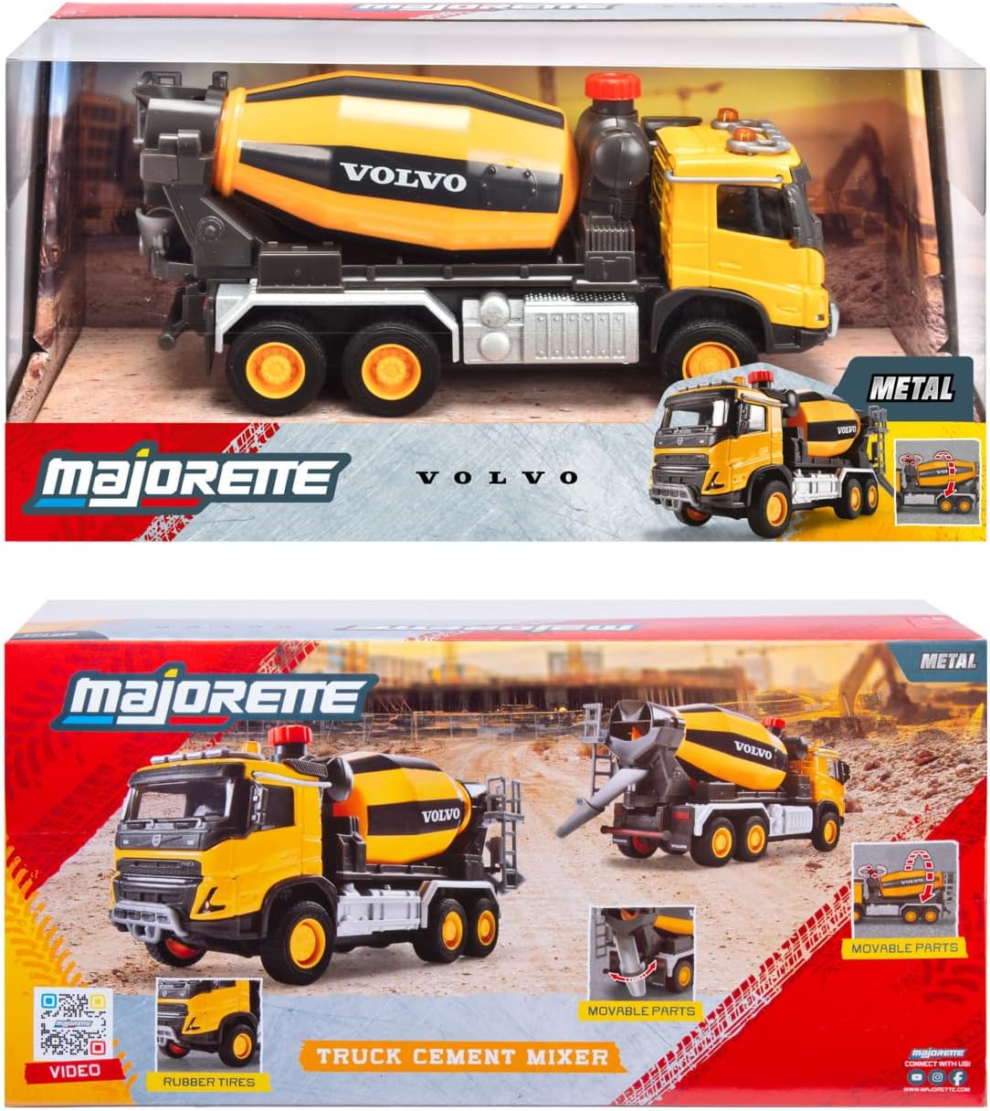 Majorette Grand Series – Volvo FMX Concrete Mixer Die-Cast Construction Vehicle with Lights, Sound Effects, Rotating Drum, Fold-Out Shoot, and Metal Cabin, One Size