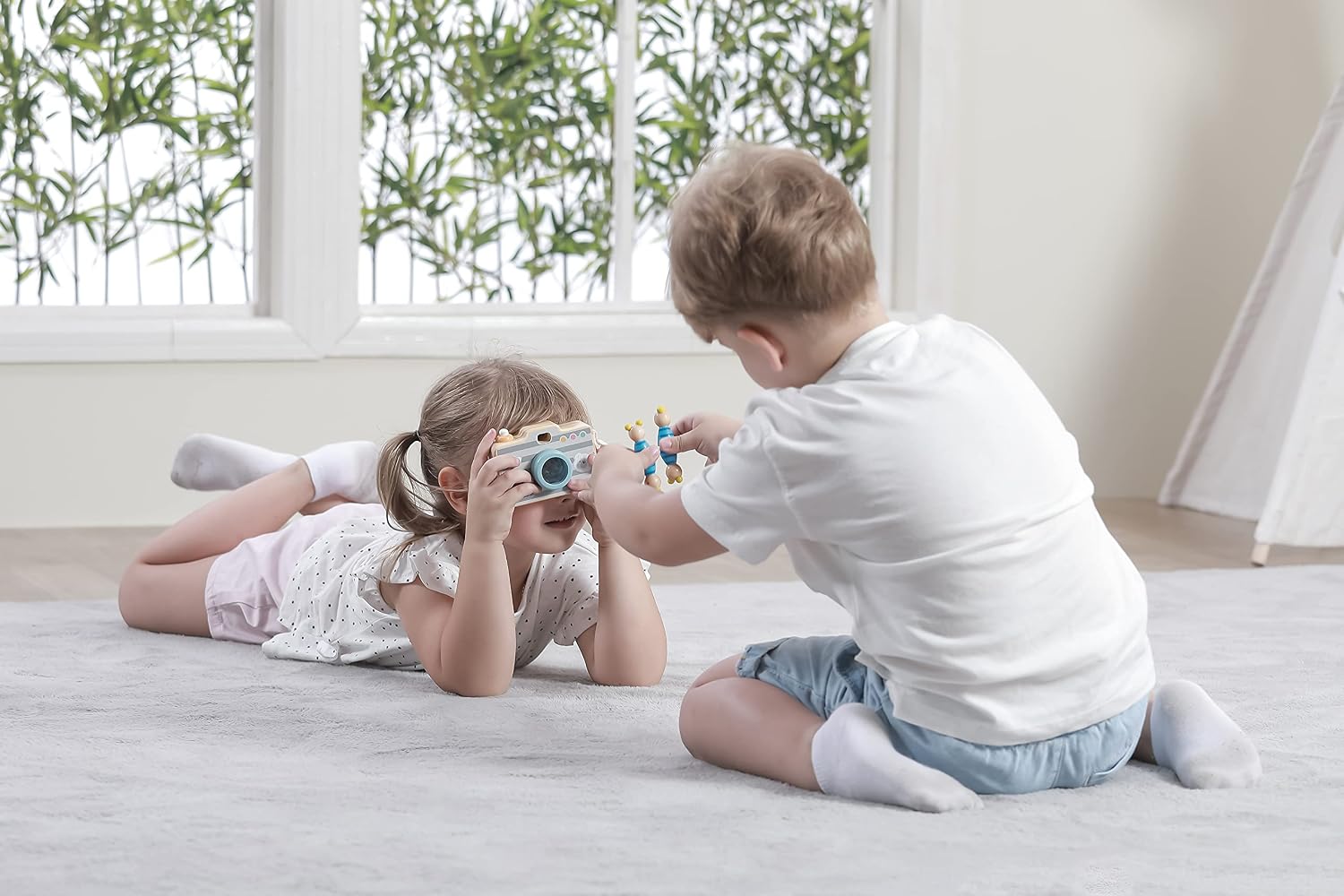 Polarb Pretend Play Wooden Camera Toy For Toddlers Ages 18+ Months