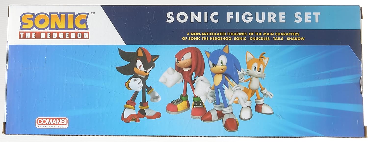 Comansi Sonic Figurines Gift Box 4-Piece Set, Miniature Figures of Sonic, Shadow, Knuckles, Tails, High-Quality Thermoplastic Plastic, Tabletop Collectible Toys, 6cm, Officially Licensed