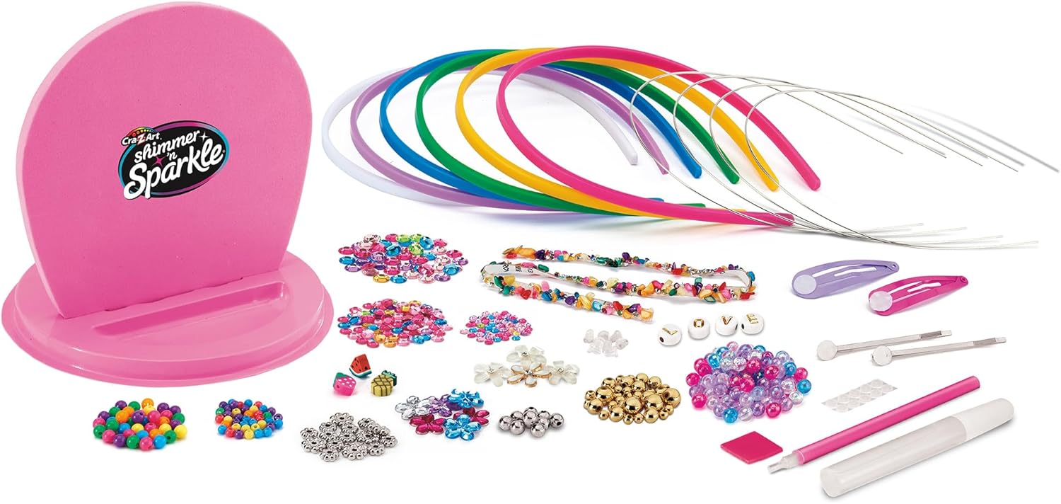 Shimmer N Sparkle Sparkling Headbands & Hair Charms Craft Kit, DIY Beaded Headband Making Kit, Make 10 Glam Designs, Fun Playset for Girls, Includes Gems, Beads, Barrettes & Pins, Age 6+ Year -65595