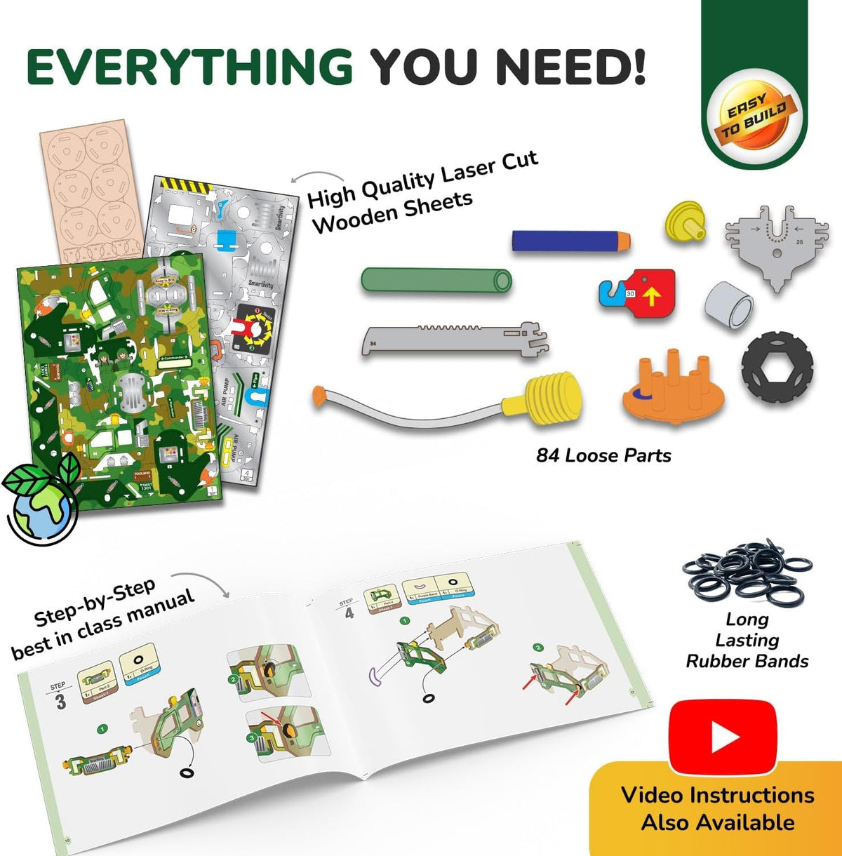 Smartivity DIY Missile Truck for Kids | Build Your Own Military Vehicle with Air-Powered 360° Rotating Launcher & 5 Foam Missiles | STEM Engineering Toy | Birthday Gift Boys & Girls 8 9 10 11 12 13 14