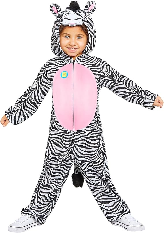 Amscan - Girl's Zebra Onesie with Hood Kids Fancy Dress Costume Age: 3-12 Years