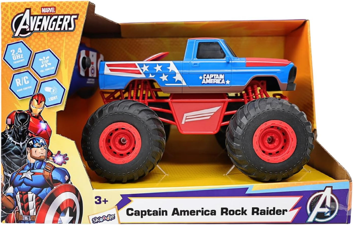 Marvel Captain America Remote Control Rock Raider - 2.4 GHz Full Function RC Crawler - All-Terrain Off-Road Truck for Kids - Official Marvel Avengers Toy