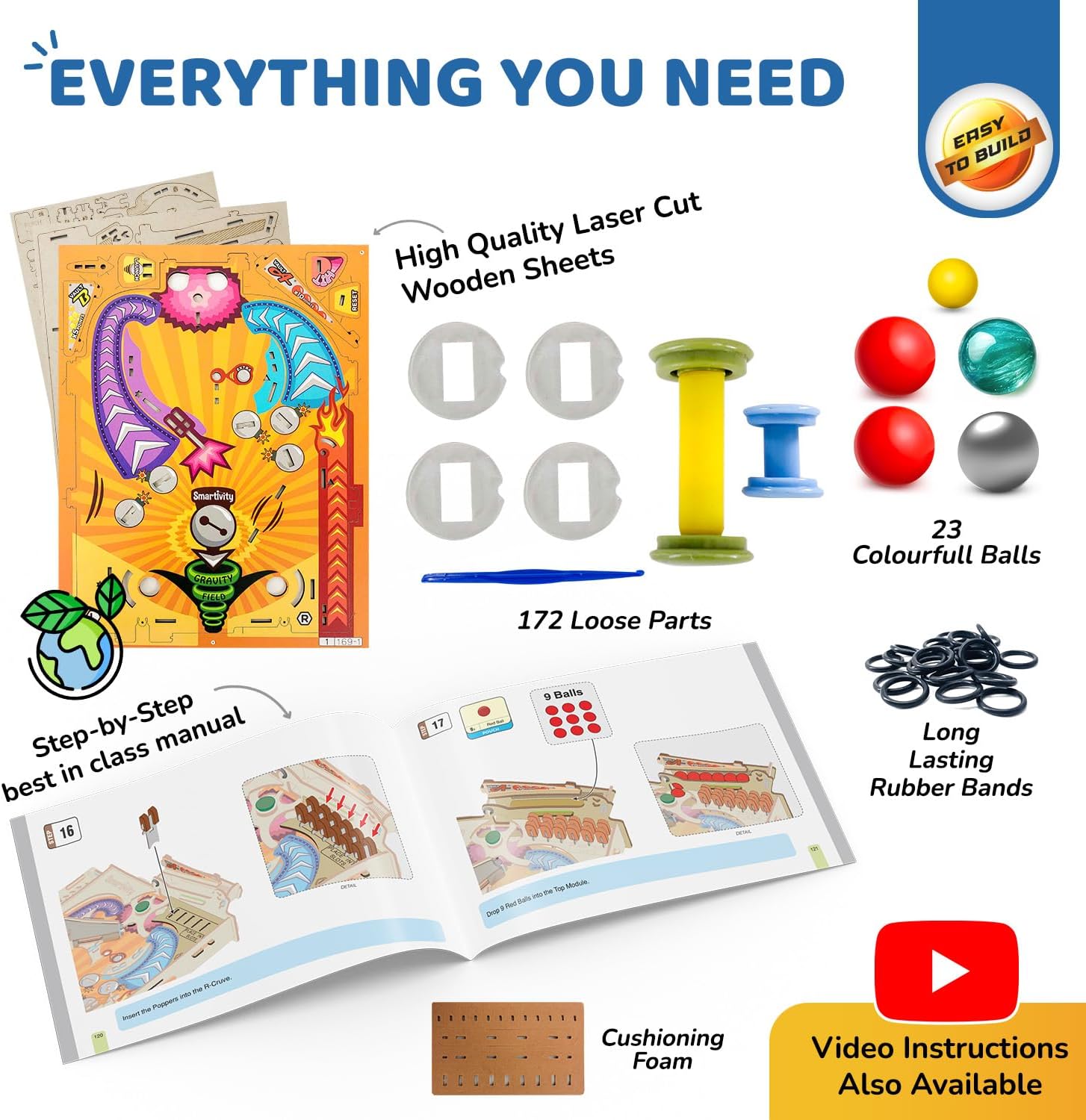 Smartivity Pinball Machine STEM DIY Fun Toy, Educational & Construction based Activity Game Kit for Kids 8 to 14, Best Gift for Boys & Girls, Learn Science Engineering Project