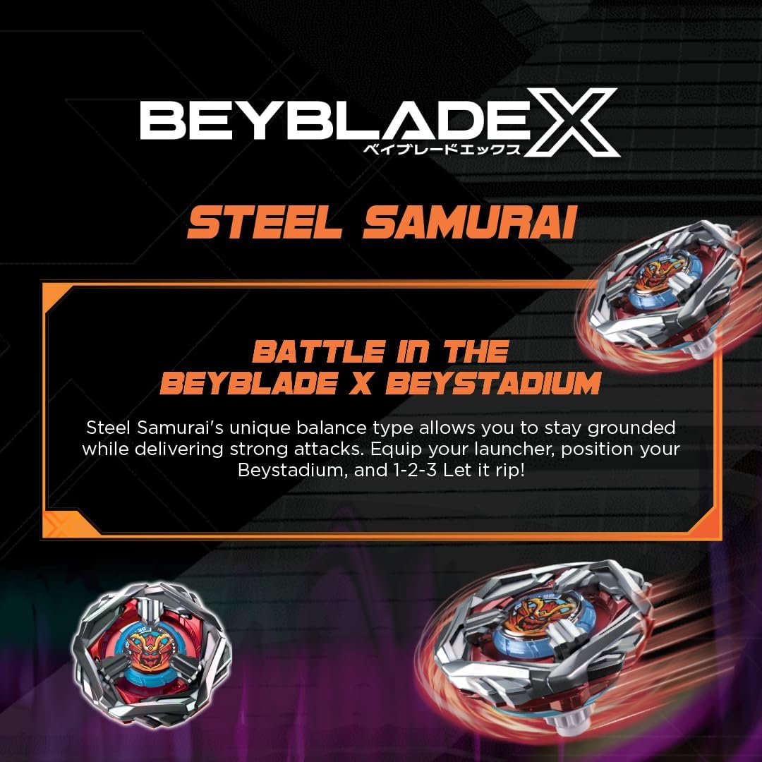 Takara Tomy Beyblade X Steel Samurai 4-80T Booster Pack Set, Balance Type Top with Customizable Parts, Bey Toy for 8+ Year Old Boys and Girls, Spinning Toys, Battle Tops