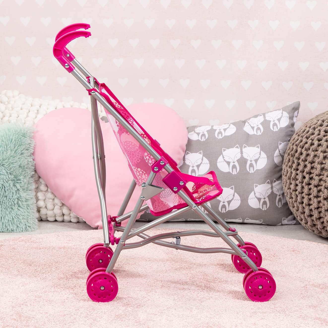 Bayer Dolls Buggy Pink for 46cm Dolls, Foldable Pushchair Stroller with Double Wheels and Safety Belt, 3Y+ Years